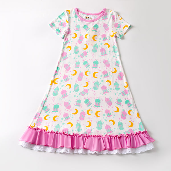 Ramadan Moon & Lantern Bamboo (Short sleeves) Nightgown - Pink