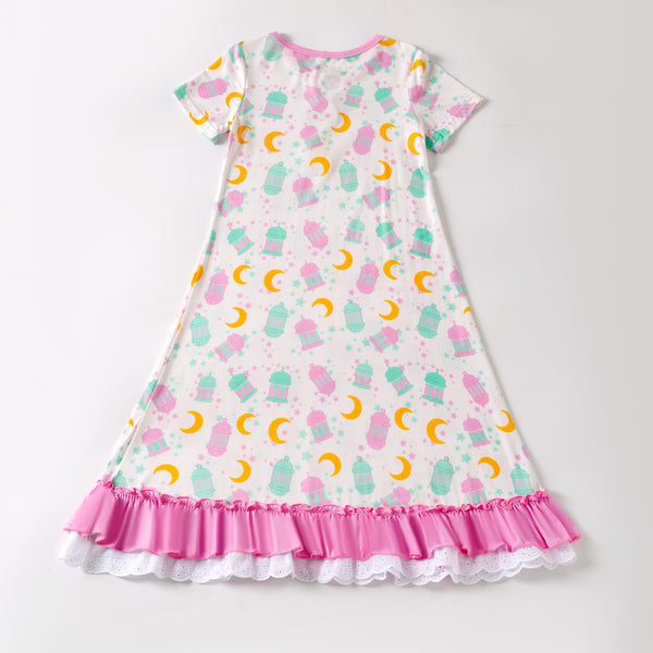 Ramadan Moon & Lantern Bamboo (Short sleeves) Nightgown - Pink