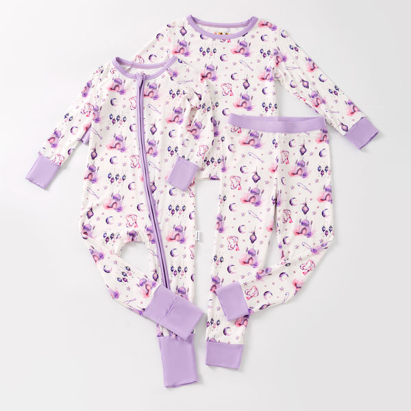 Purple Lantern Moon & Star Bamboo Pajamas & Zippy
