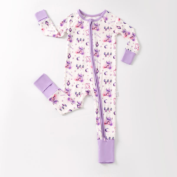 Purple Lantern Moon & Star Bamboo Pajamas & Zippy