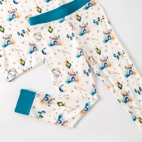 Teal Lantern Moon & Star Bamboo Pajamas & Zippy