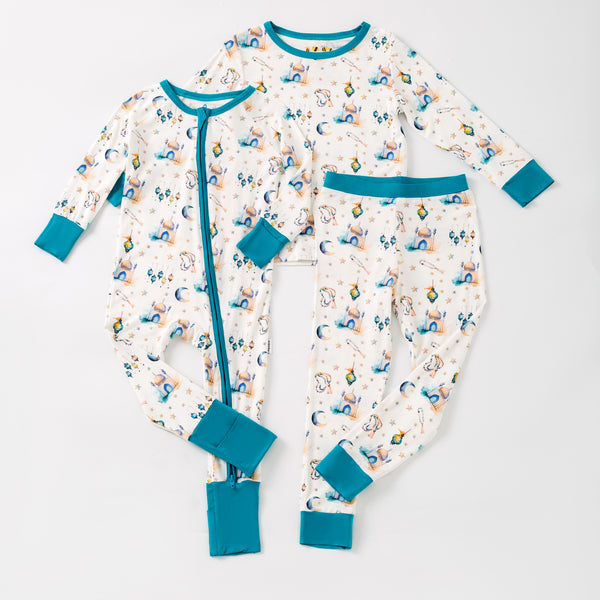 Teal Lantern Moon & Star Bamboo Pajamas & Zippy