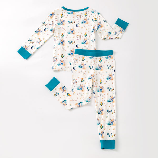 Teal Lantern Moon & Star Bamboo Pajamas & Zippy