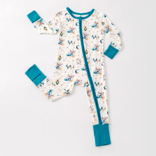 Teal Lantern Moon & Star Bamboo Pajamas & Zippy