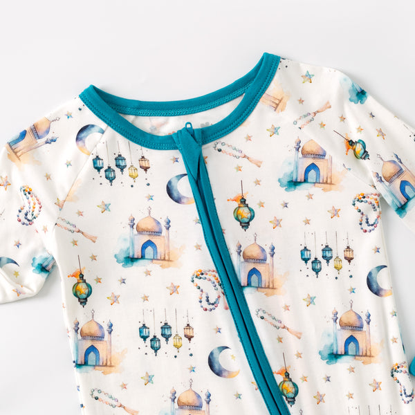 Teal Lantern Moon & Star Bamboo Pajamas & Zippy