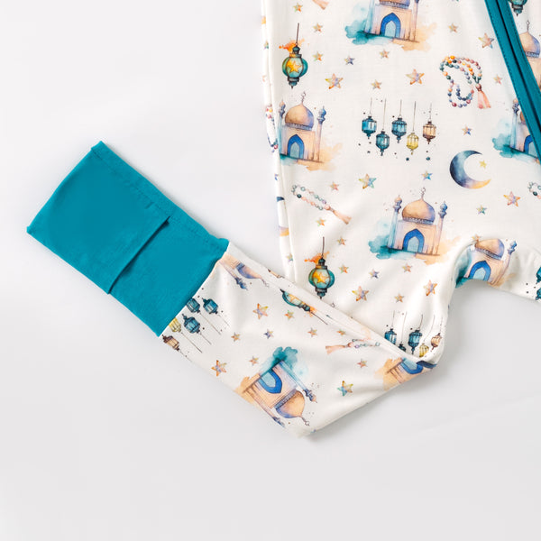 Teal Lantern Moon & Star Bamboo Pajamas & Zippy