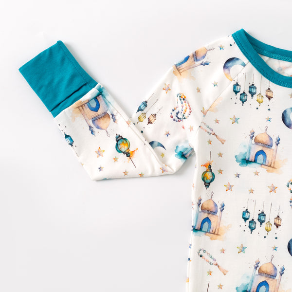 Teal Lantern Moon & Star Bamboo Pajamas & Zippy