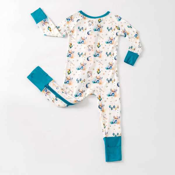 Teal Lantern Moon & Star Bamboo Pajamas & Zippy
