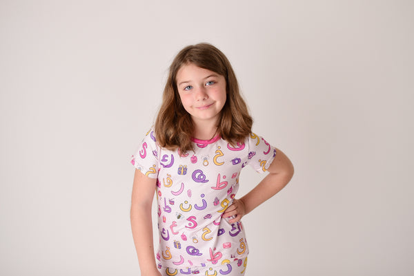 Arabic Alphabet Short sleeves Pajamas - Pink