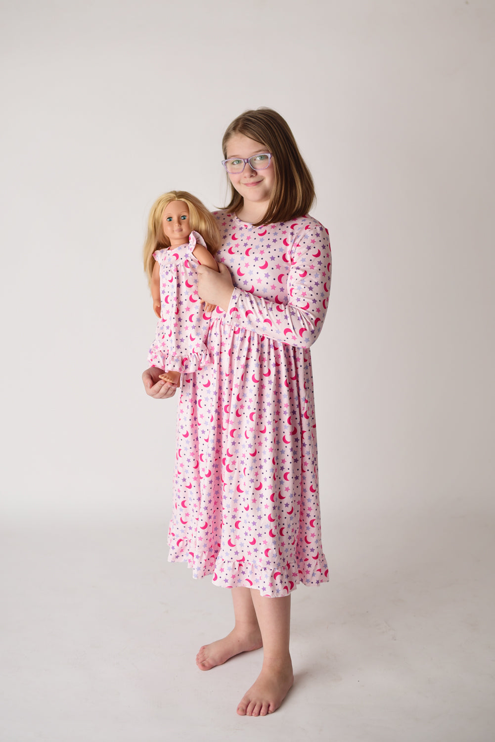 MOON & STAR LONG SLEEVES NIGHTGOWN - PINK